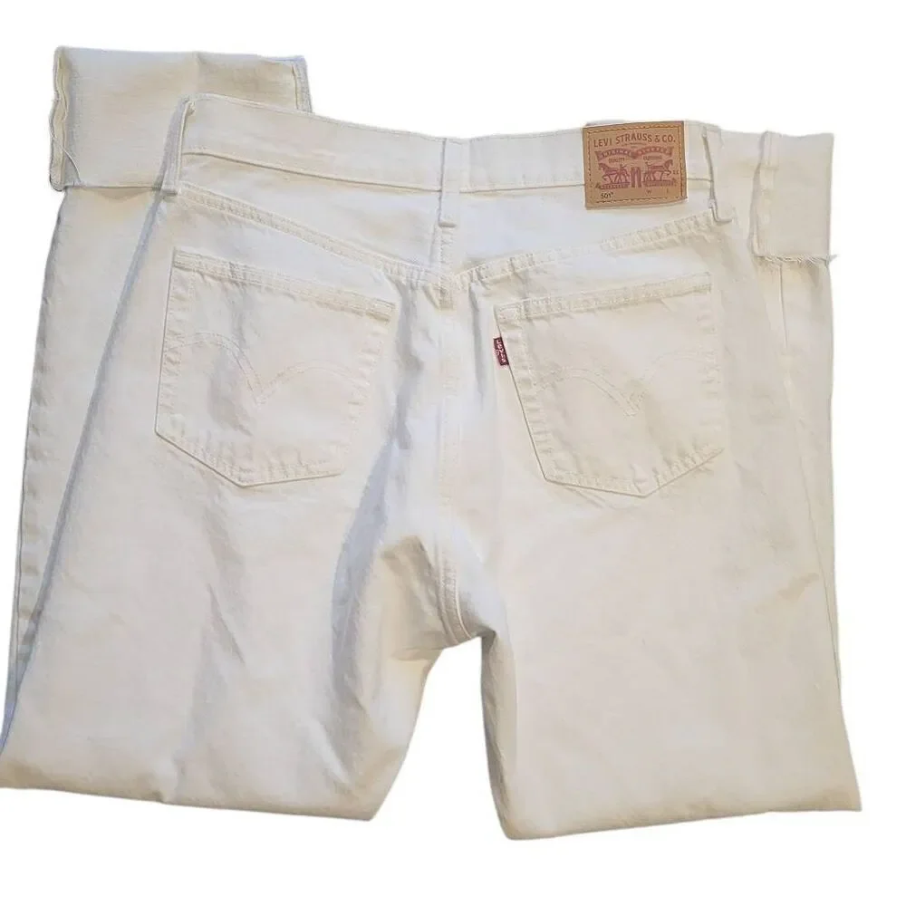 Levi's Jeans Women's 29 White Original 501 Button Fly High Rise Destructed